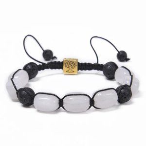 Unisex White Stone & Lava Rock Beaded Adjustable Braided Rope Bracelet NEW